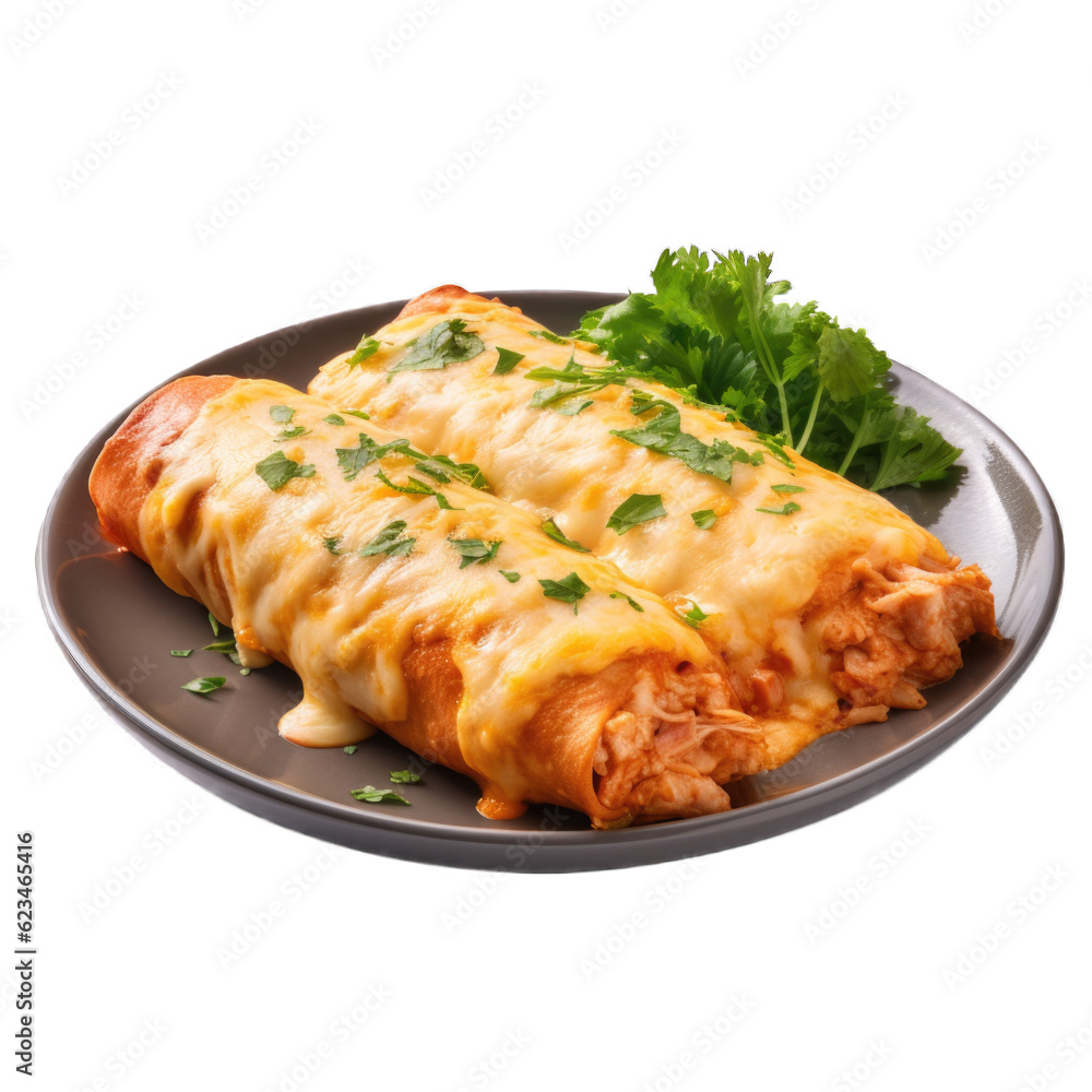 Chicken Enchiladas isolated on transparent background. Generative AI