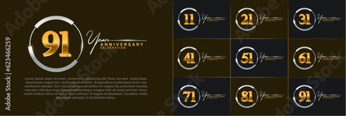 set of anniversary logo with golden number in silver circle can be use for celebration
