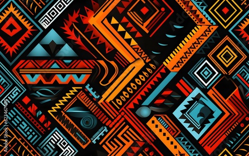 African Ivorian seamless pattern fabric with african symbols. Tribal background with tribal elements. generative ai photo