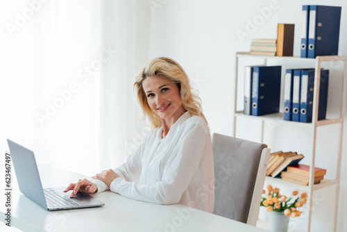 remote work woman with laptop computer internet conversation online communication communication