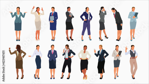 various ethnic businesswomen in set on white