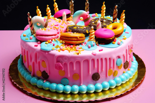 Lavishly Decorated Celebration Cake for Birthdays. Generative AI