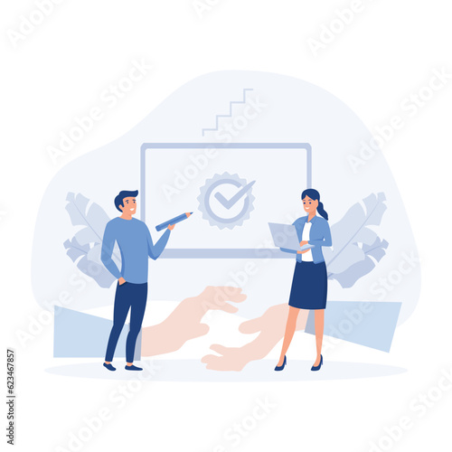 Digital user agreement,  signing digital document with electronic signature. flat vector modern illustration