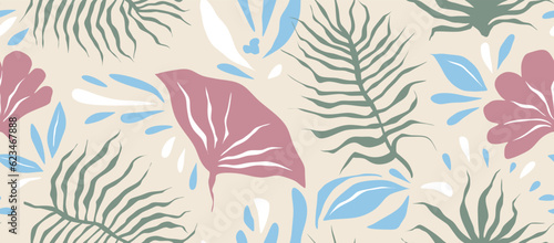 Abstract artistic cute botanical print. Hand drawn collage contemporary seamless pattern. vector illustration.