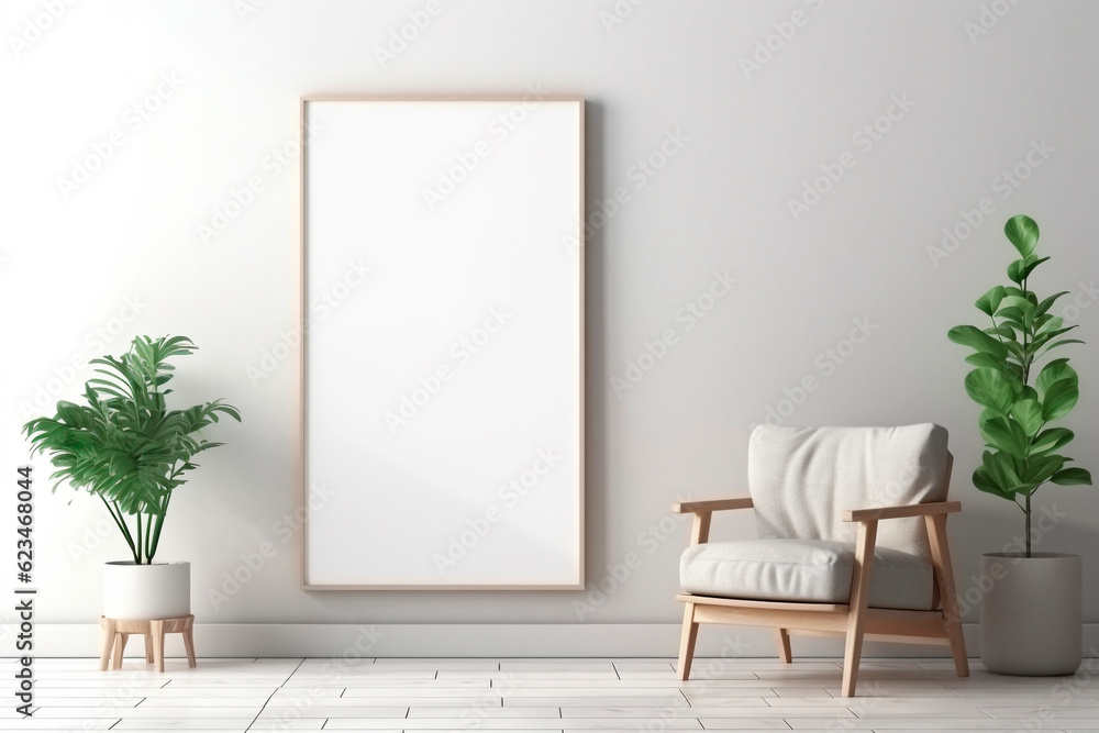 Mockup of empty vertical poster in beautiful modern room, Generative Ai Mockup of empty vertical poster in beautiful modern room, Generative Ai