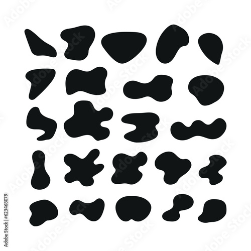  Vector illustration. set of cow spots. animal print. inky. cow skin. black icon collection