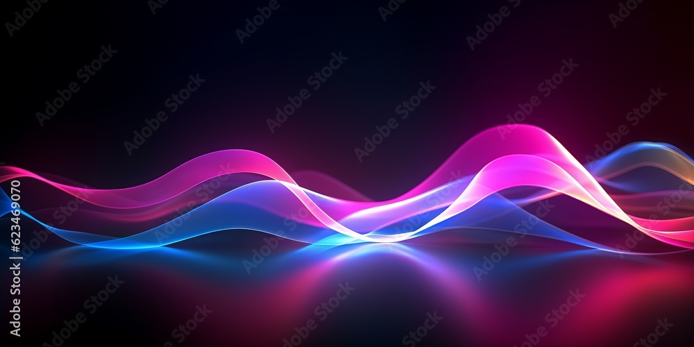Naklejka premium Colorful Wave Line Wallpaper with Light Red and Dark Cyan Neon Background, Generative AI