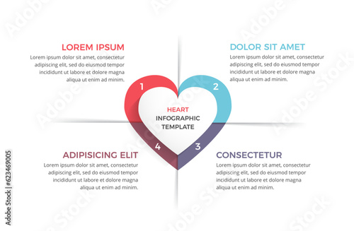 Infographic template with heart divided on four elements with place for your text, vector eps10 illustration