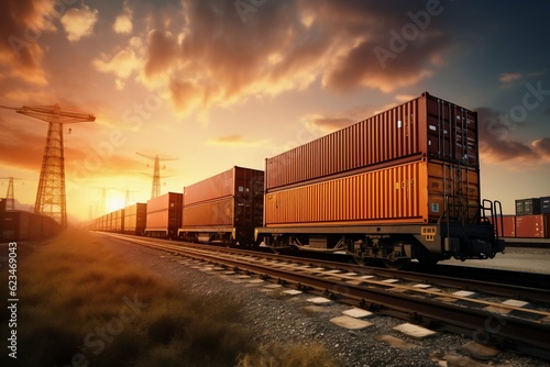 Freight Transportation Delivering Cargo Containers via Land Vehicle and Railroad Track. Generative ai