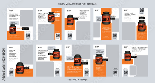 Gym and Bodybuilding Supplement Products Social Media Portrait Post Template