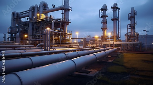 Wallpaper Mural Transportation of Natural Gas via Metal Pipes from Petrochemical Plant at Dusk. Generative ai Torontodigital.ca
