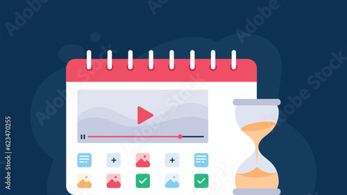 Time management set vector illustration. Cartoon tiny people schedule business tasks of month in calendar timetable, work with priority list to organize important appointment in organizer mobile app