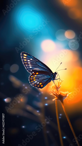 Butterfly Embracing a Dreamlike Flower. Generative AI