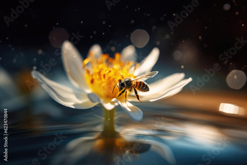Bee's Pilgrimage to the Illuminated Flower. Generative AI © AIproduction