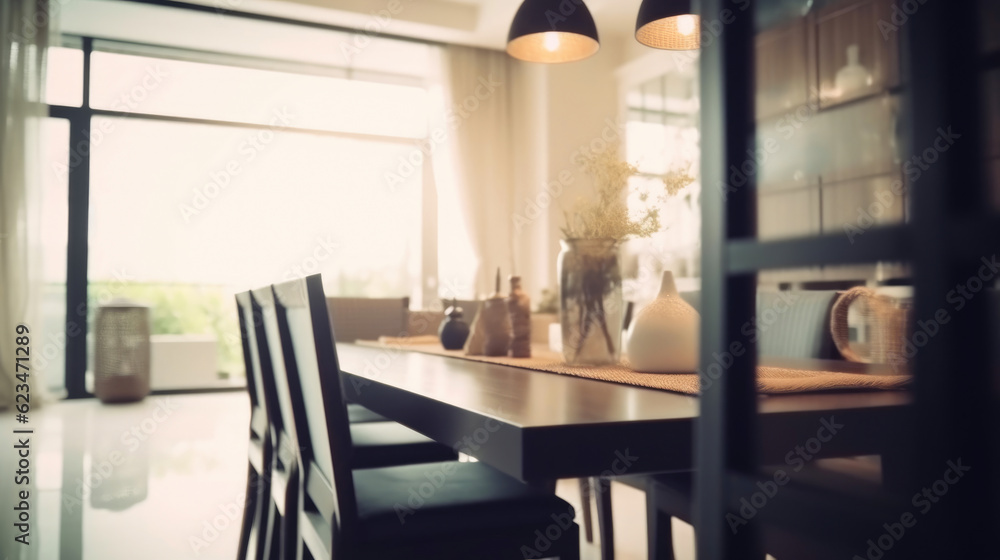Contemporary Blurred Interior Design: Dining Area. Generative AI
