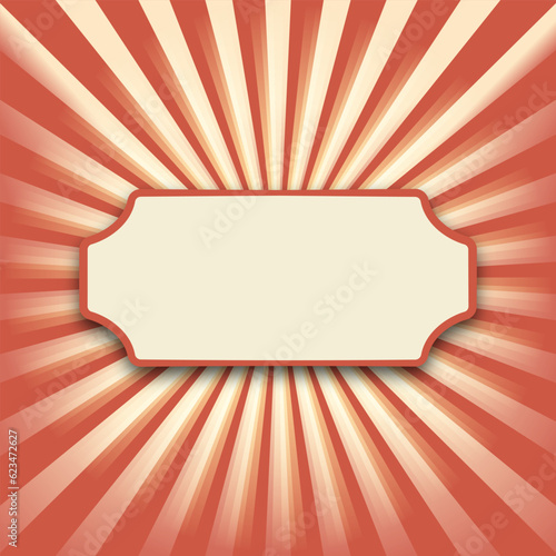 Vintage retro background. Template with sun rays and frame. Vintage circus background. Circus style show banner template.