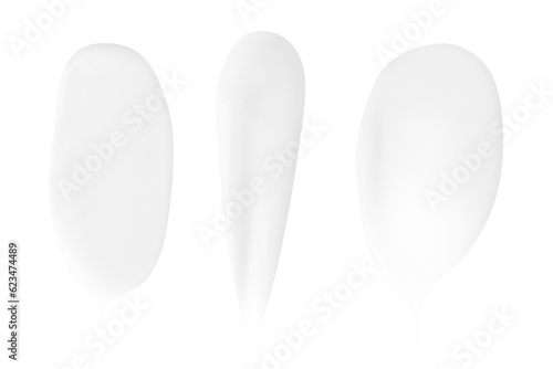 A set of different strokes of white cream on a blank background. PNG © Marina Red