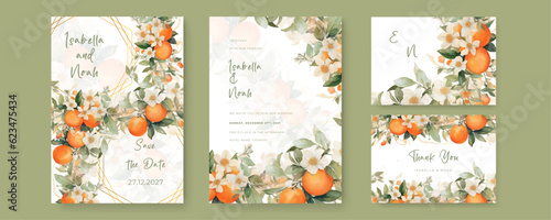 Colorful flower Elegant watercolor flower wedding invitation design template
