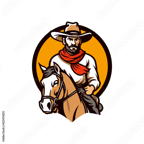 Vector illustration of a cowboy with a horse
