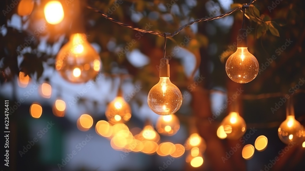 Decorative outdoor string lights hanging on electric Decorative outdoor string lights hanging on electric