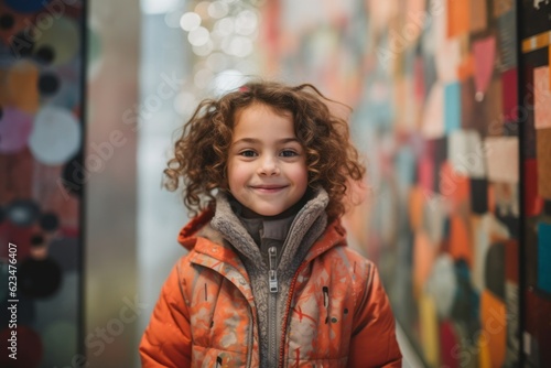 Wallpaper Mural Close-up portrait photography of a joyful kid female wearing a warm parka against a modern art gallery background. With generative AI technology Torontodigital.ca