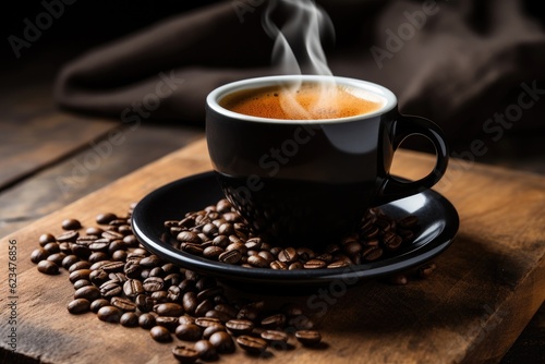 cup of coffee with smoke and beans