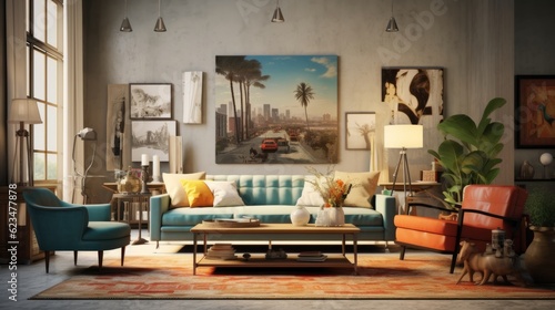 Fotografia retro design fifty interion colorful scheme living room home design concept back