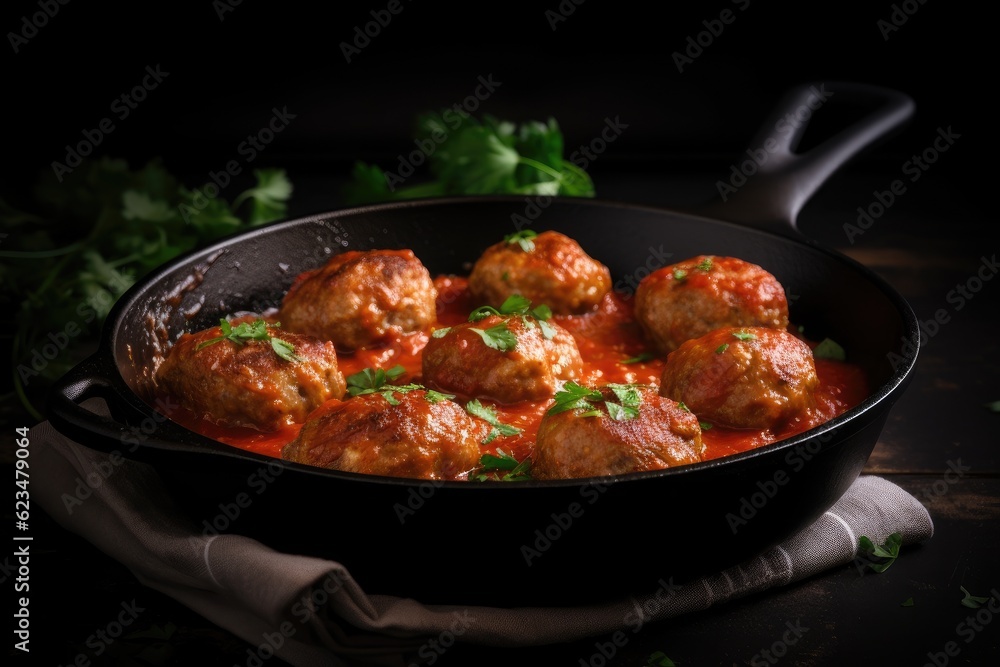 Meat balls in tomato sauce. Generative ai. Meat balls in tomato sauce. Generative ai.