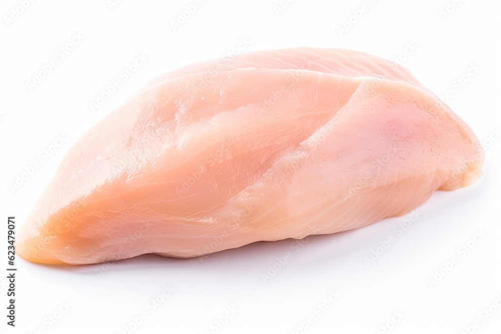 Piece of chicken breast isolated on white background. Generative ai. Piece of chicken breast isolated on white background. Generative ai.