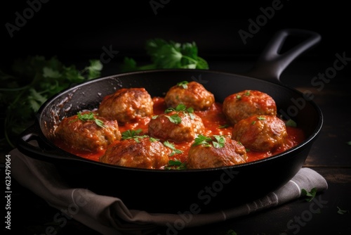 Meat balls in tomato sauce. Generative ai.