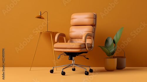 Luxury arm chairs used by executives are displayed side by side in the exhibition hall with a simple design background. Soft and attractive chair design. 