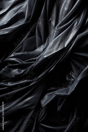 Abstract background consists of crumpled or wavy folds of plastic bag, creating a textured appearance.