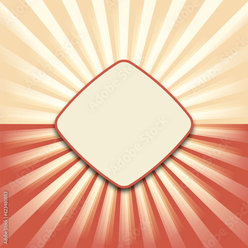 Vintage retro background. Template with sun rays and frame. Vintage circus background. Circus style show banner template.