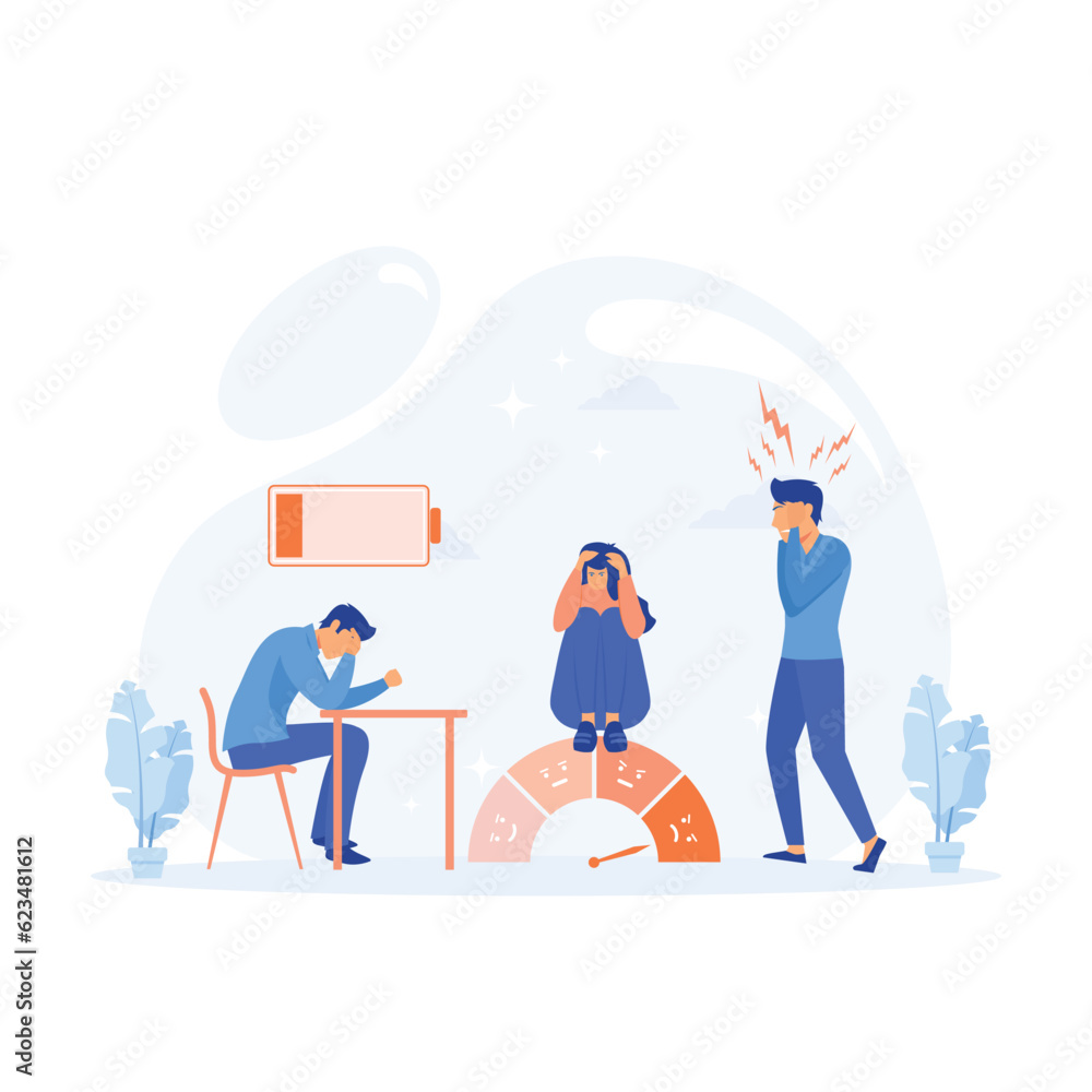 Fototapeta premium People are on the mood scale, stress rate, overworking, depression diagnosis Mental disorder, flat vector modern illustration