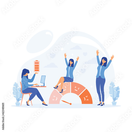 Mentally healthy employee, Low Stress level, good mood indicator,  flat vector modern illustration