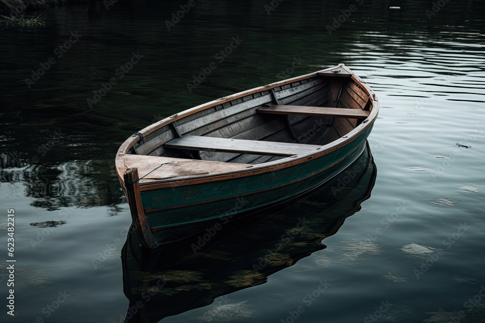 River wooden boat for fishing. Generative ai.