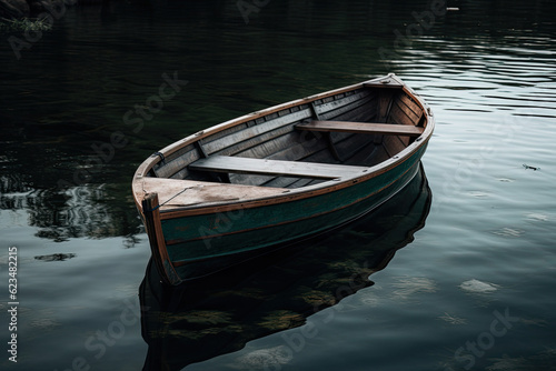 River wooden boat for fishing. Generative ai.