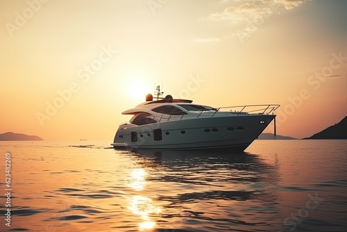 Rich vacation on an ocean yacht at sunset. Generative ai. © Iryna
