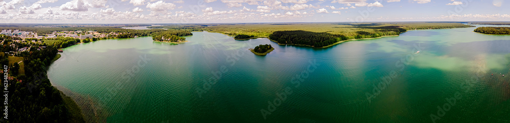 Panorama from above on the lakes in Augustow on a summer ,sunny day.