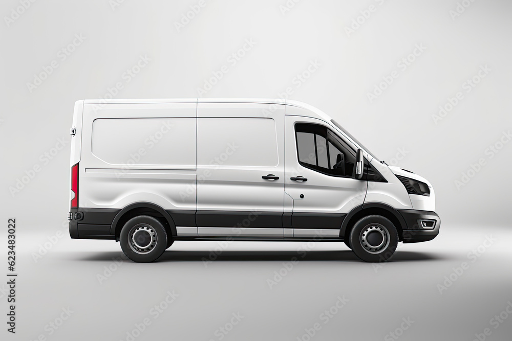 White commercial vehicle on a gray background. Generative ai. White commercial vehicle on a gray background. Generative ai.