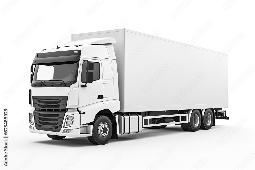 Big cargo trailer on a white background. Generative ai. Big cargo trailer on a white background. Generative ai.
