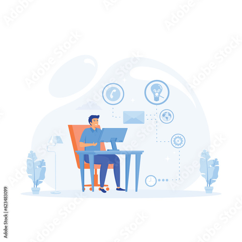 time management and productivity concept, Happy business man with multitasking skills ,  flat vector modern illustration