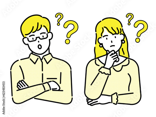 A man and a woman struggling to solve a problem, a success solution business concept