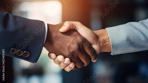 A close-up of a handshake between two business partners, signifying trust and collaboration Generative AI photo
