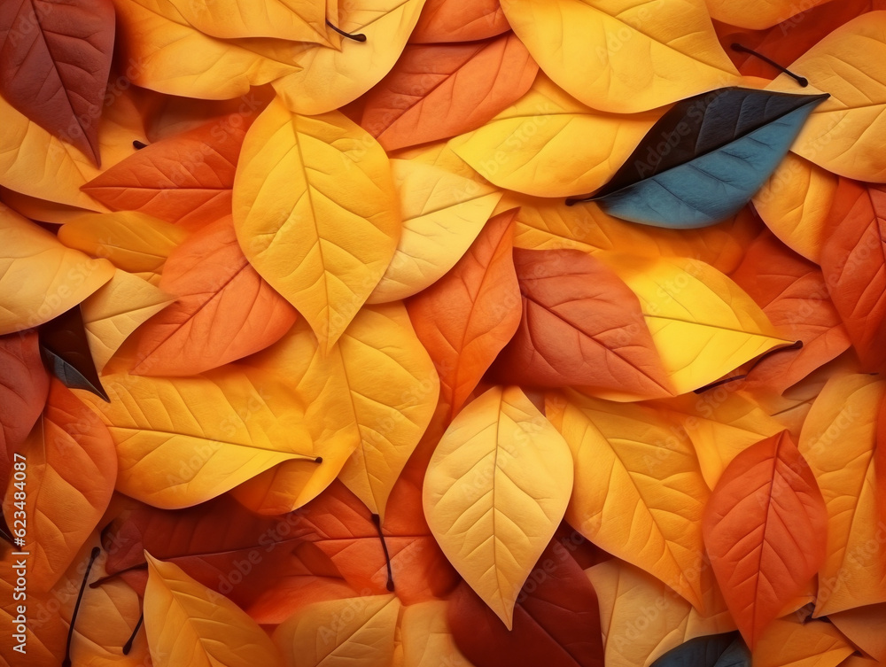 Amazing colorful autumn leaves background close up. Ai generation