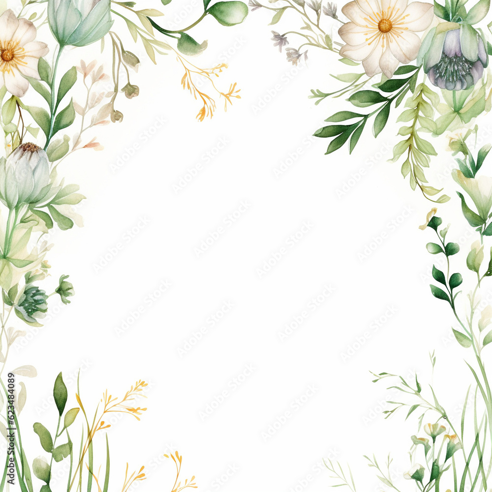 Flowers composition, wedding invitation, top view Women's Day, on white background, copy space, flat lay. Ai generation