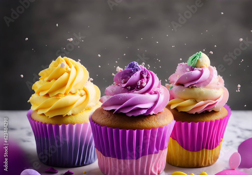 Colorfull sweet delicious cupcakes. Generative AI.