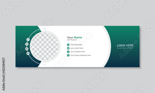 Modern creative email signature design or email footer template, professional corporate business email signature with photo placeholder, fully editable with gradient color, minimal social media cover 