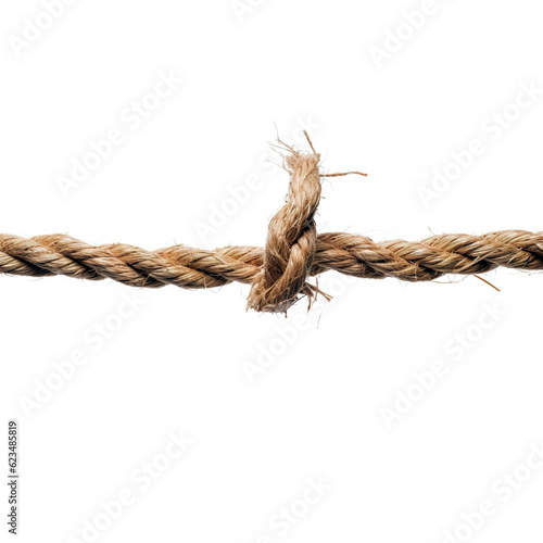 Frayed Rope about to Break on white background