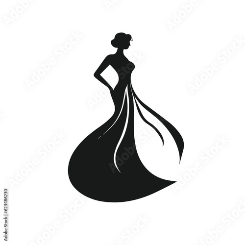 Feminine beauty - Woman silhouette in a black and white flowing dress